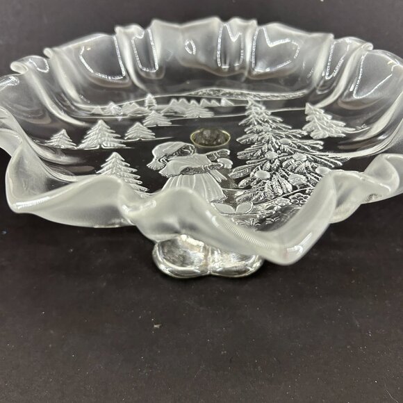 Mikasa Holiday Classics Christmas Crystal Footed Pedestal Bon Bon 9" shallow bow - Picture 4 of 11